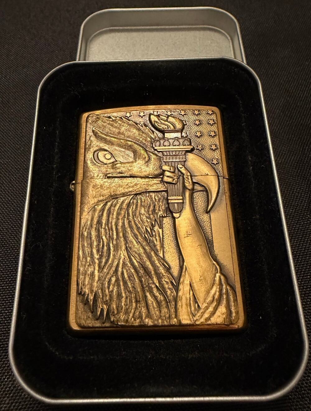 Vintage Genuine Zippo Eagle and Torch Emblem Brass Lighter SKU/Model #600B